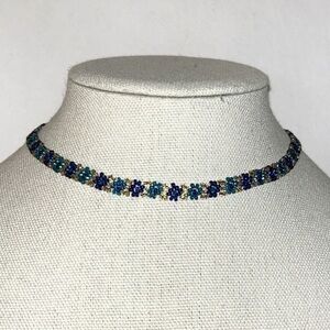 Blue floral beaded choker necklace
